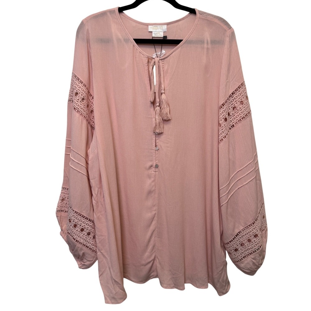 Starling Reine City Chic Blouse L Pink Lace Sleeve Tassel Boho Top Lace Spirit